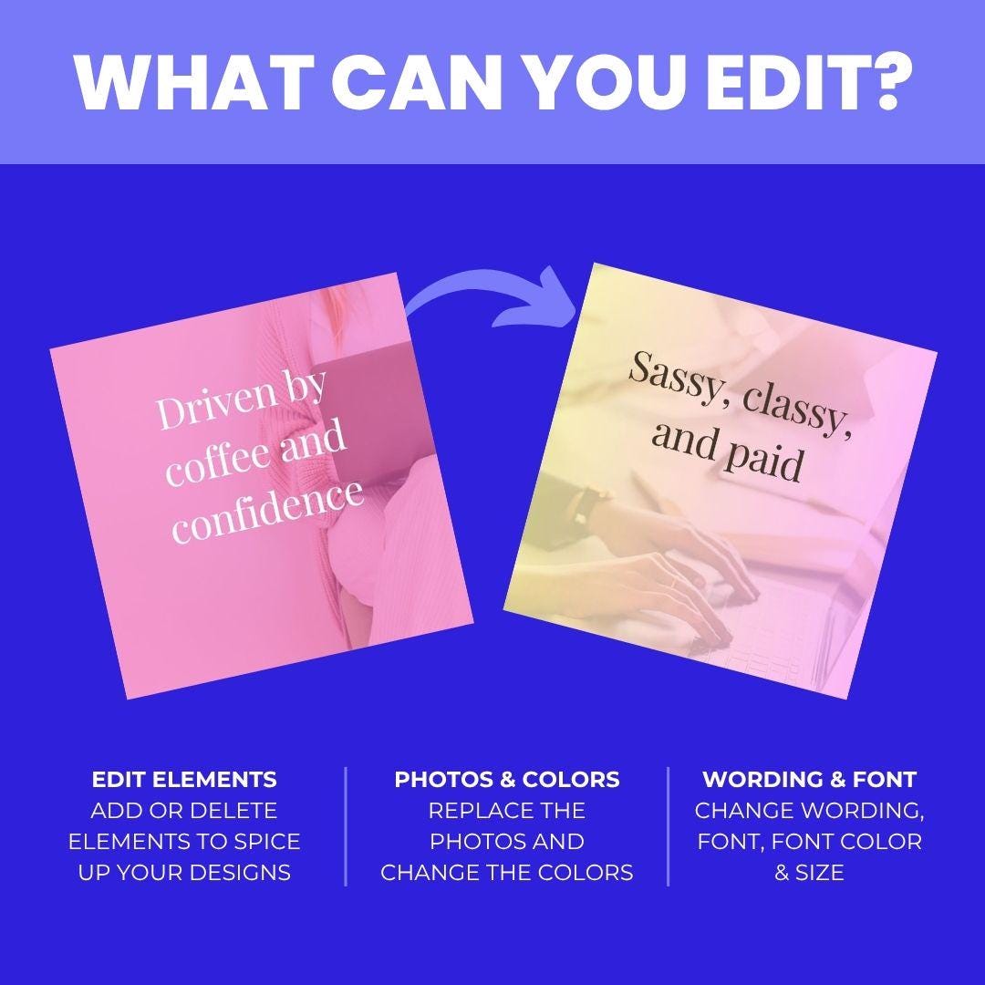 Sassy Women Entrepreneur Quotes: 90 Canva Templates (Digital Download)