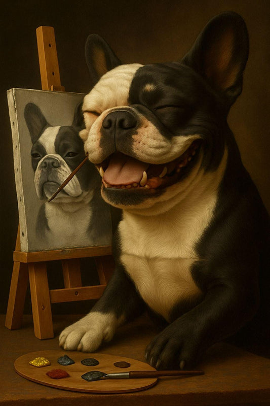 Funny Bulldog Artist PNG: Dog Painting Clipart (Digital Download