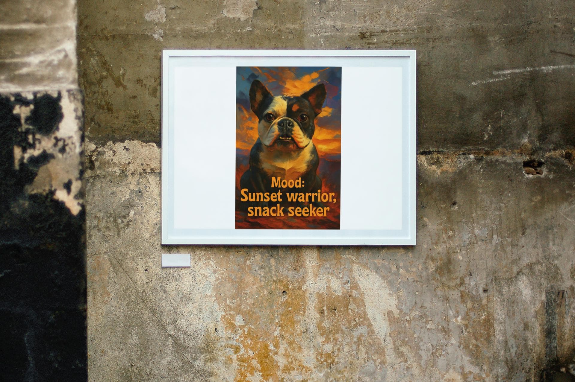 English Bulldog Sunset Art | Funny Dog Wall Print | "Snack Seeker" Digital Download