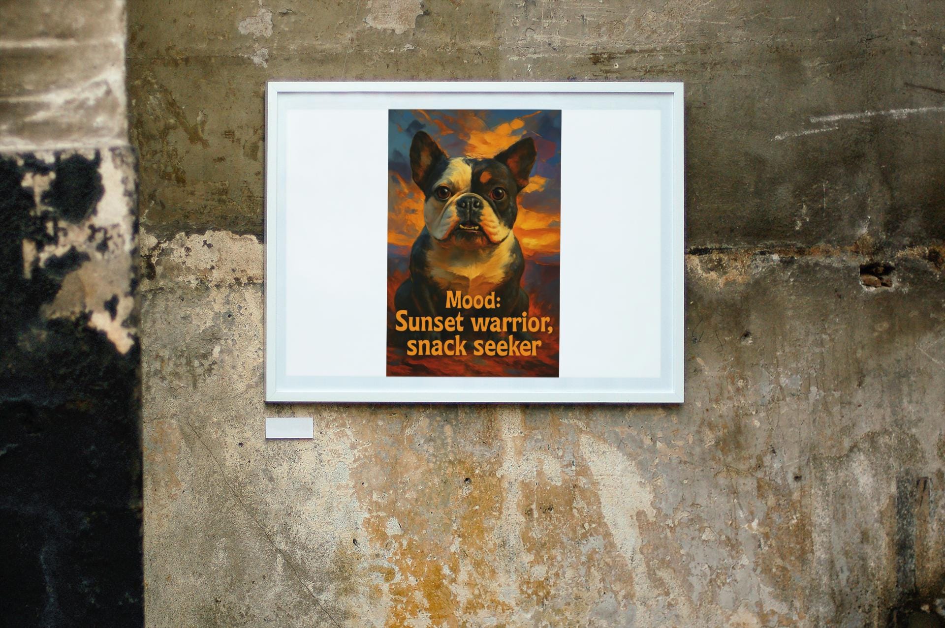 English Bulldog Sunset Art | Funny Dog Wall Print | "Snack Seeker" Digital Download