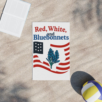 Texas Themed Beach Towel, Red White Bluebonnets Independence Day Towel, Patriotic Pool Towel, Fourth of July Gift, Summer Holiday Towel, USA