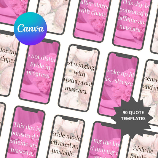 90 Funny Bridal Quotes Bundle: Hilarious Wedding Humor (Canva Template Digital Download)