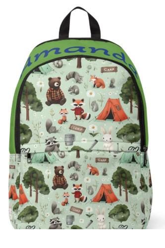 Personalized Kids Backpack: Forest Animals & Camping Scene