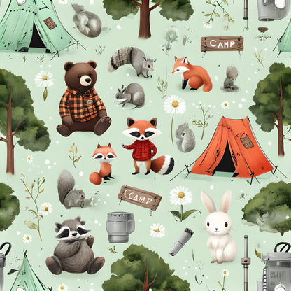 Personalized Kids Backpack: Forest Animals & Camping Scene