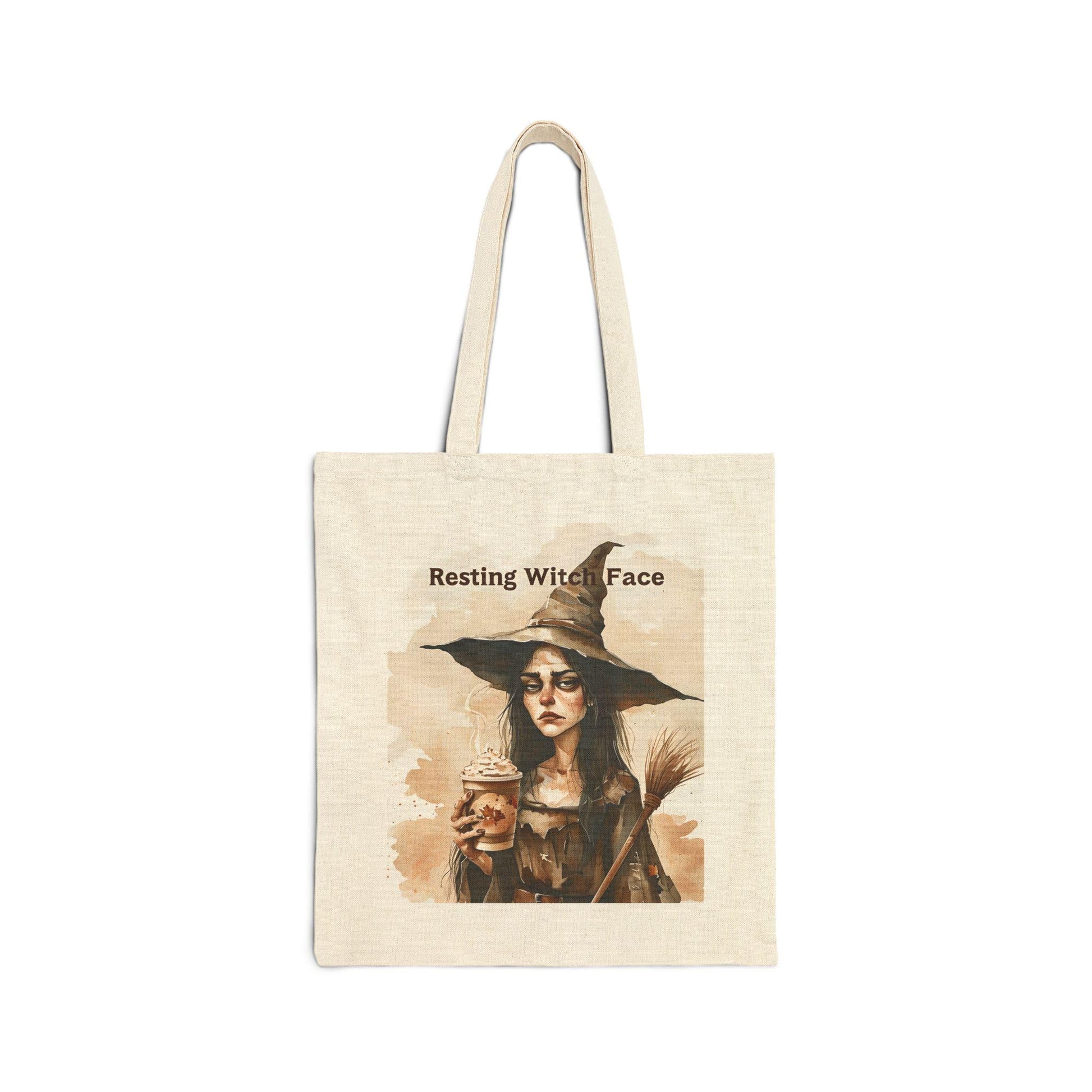 Resting Witch Face Tote Bag: Halloween Cotton Canvas Carryall