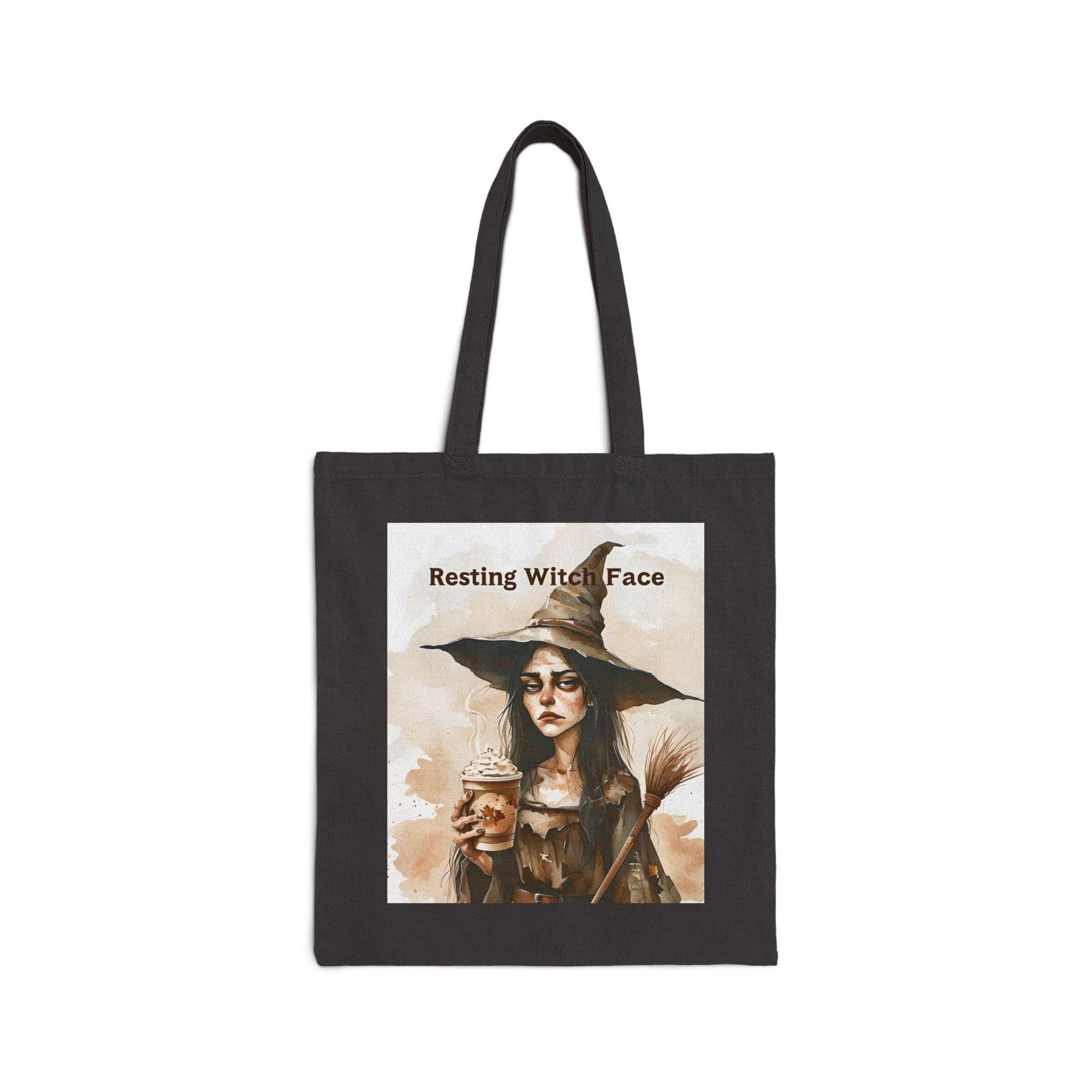Resting Witch Face Tote Bag: Halloween Cotton Canvas Carryall
