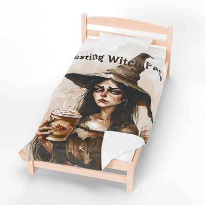 Resting Witch Face Plush Blanket: Gothic Halloween Throw