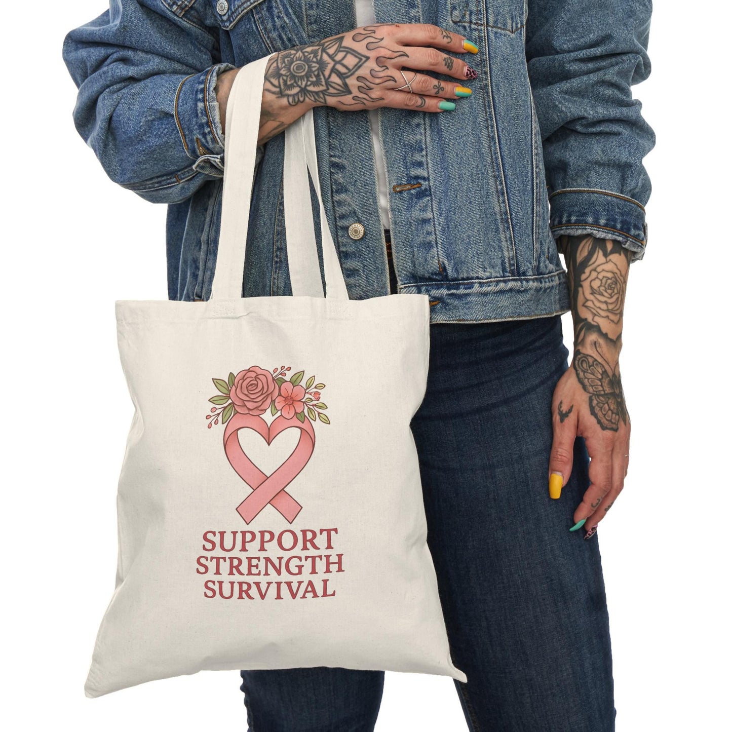 Breast Cancer Awareness Tote Bag: Floral Inspirational Design
