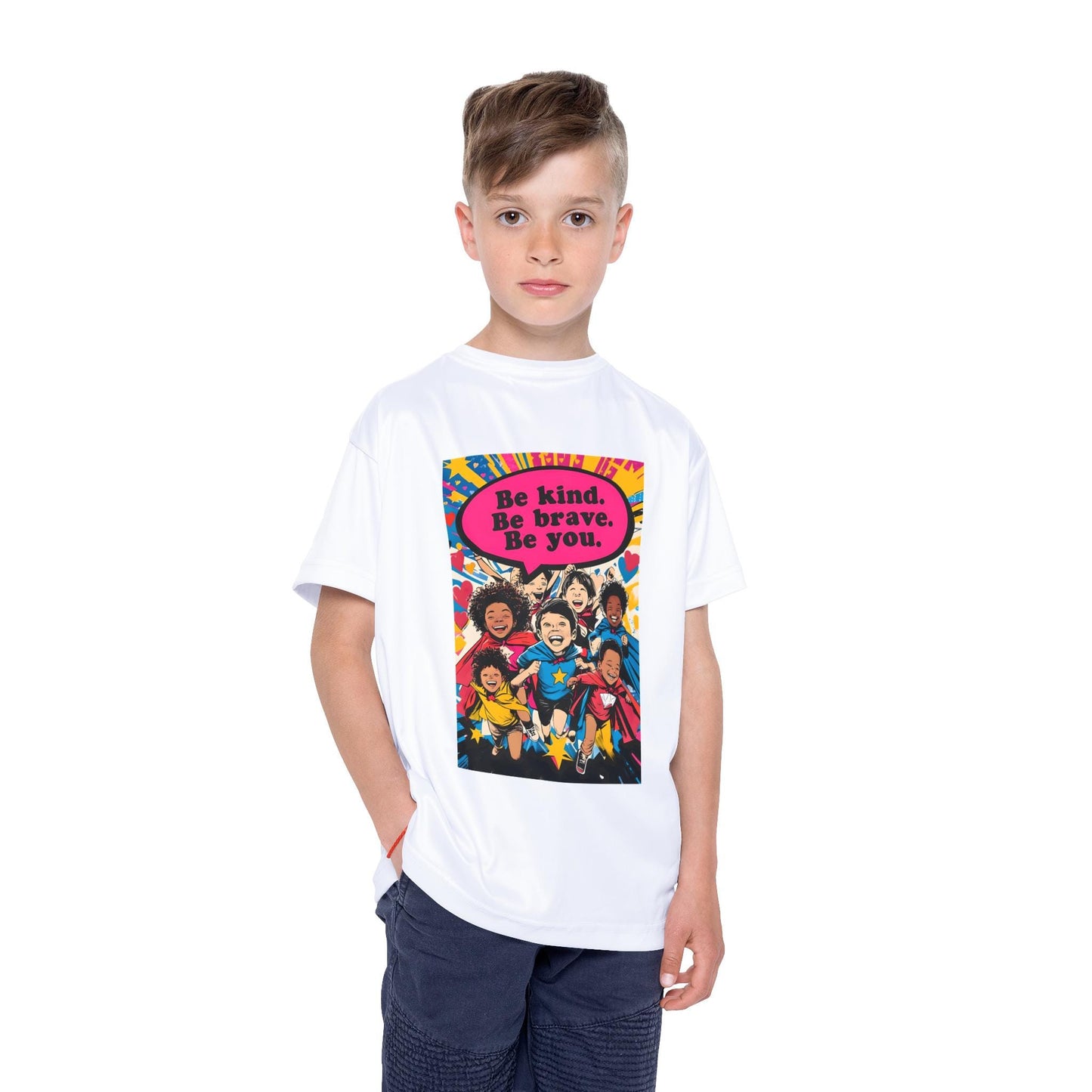Kids Sports Jersey with Inspirational Message, Fun Activewear for Children, Be Kind Be Brave Be You, Perfect for Birthdays, Sports [...]