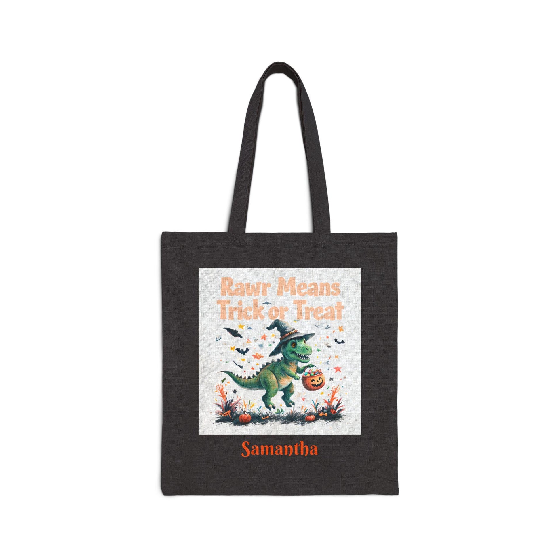 Dinosaur Halloween Tote Bag: Rawr Trick or Treat, Custom Kids Gift