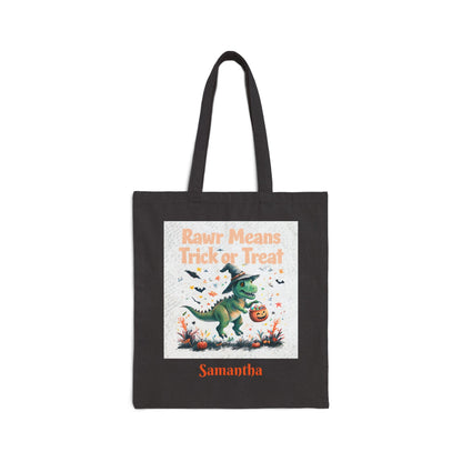 Dinosaur Halloween Tote Bag: Rawr Trick or Treat, Custom Kids Gift