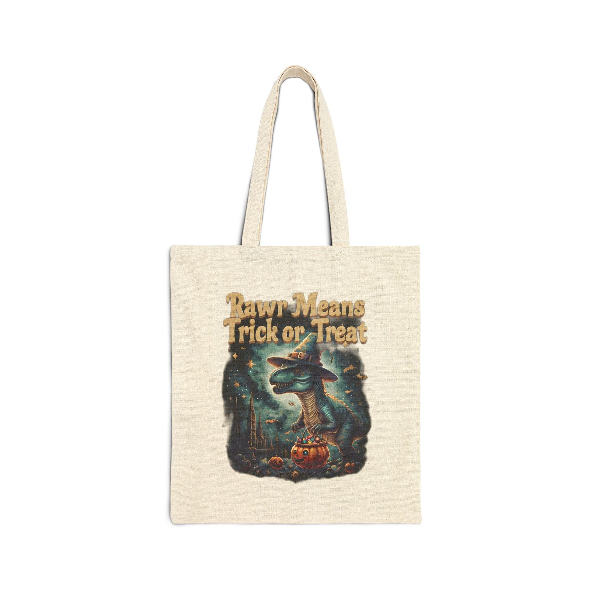 Halloween Dinosaur Cotton Tote Bag: Personalized Trick or Treat Favor