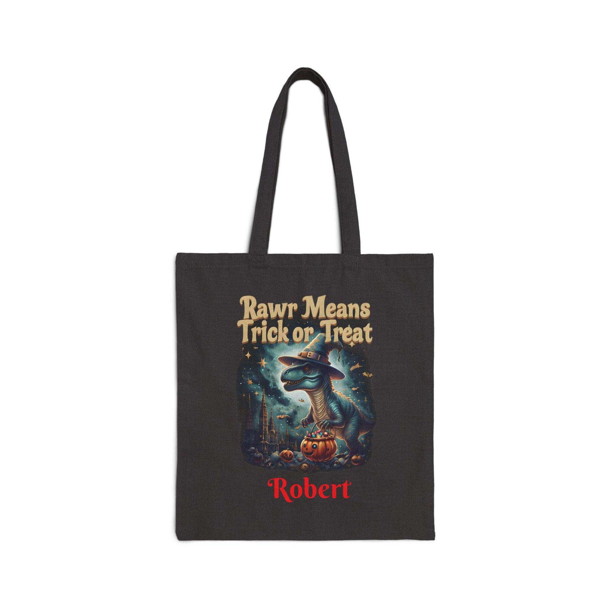 Halloween Dinosaur Cotton Tote Bag: Personalized Trick or Treat Favor