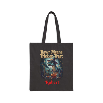 Halloween Dinosaur Cotton Tote Bag: Personalized Trick or Treat Favor