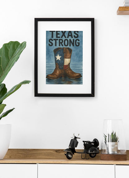 Texas Strong Cowboy Boot PNG: Watercolor Texas Flag Art (Digital Download