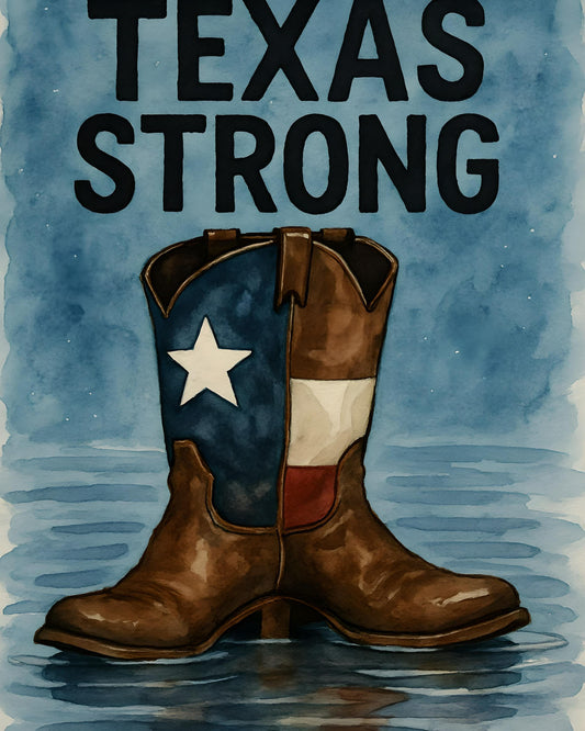 Texas Strong Cowboy Boot PNG: Watercolor Texas Flag Art (Digital Download
