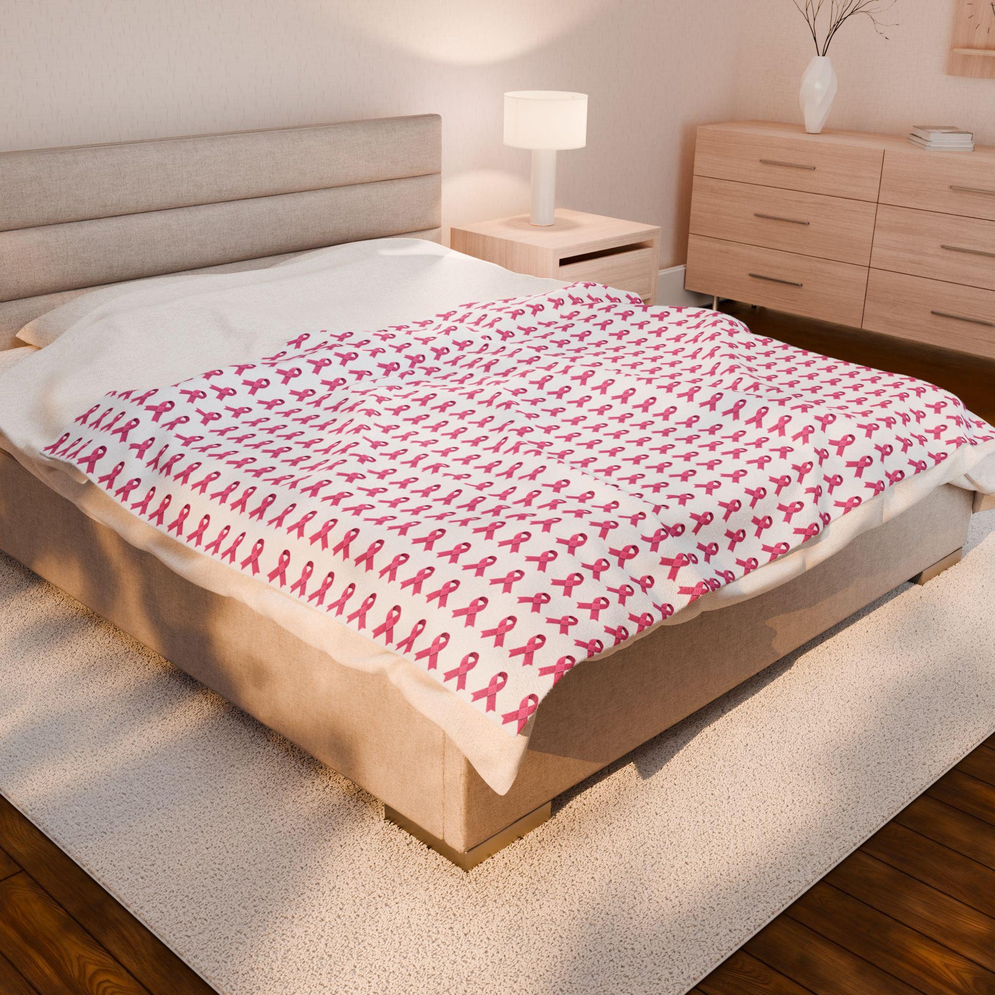 Soft Pink Velveteen Plush Blanket: Cozy Throw, Breast Cancer Awareness