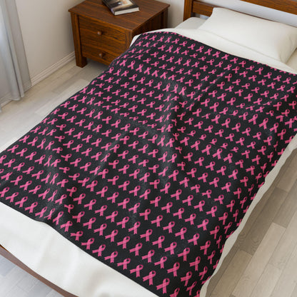 Soft Pink Velveteen Plush Blanket: Cozy Throw, Breast Cancer Awareness