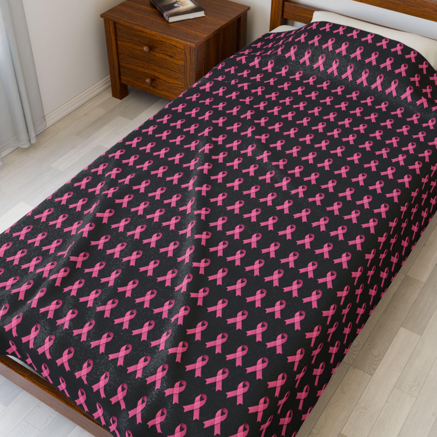 Soft Pink Velveteen Plush Blanket: Cozy Throw, Breast Cancer Awareness