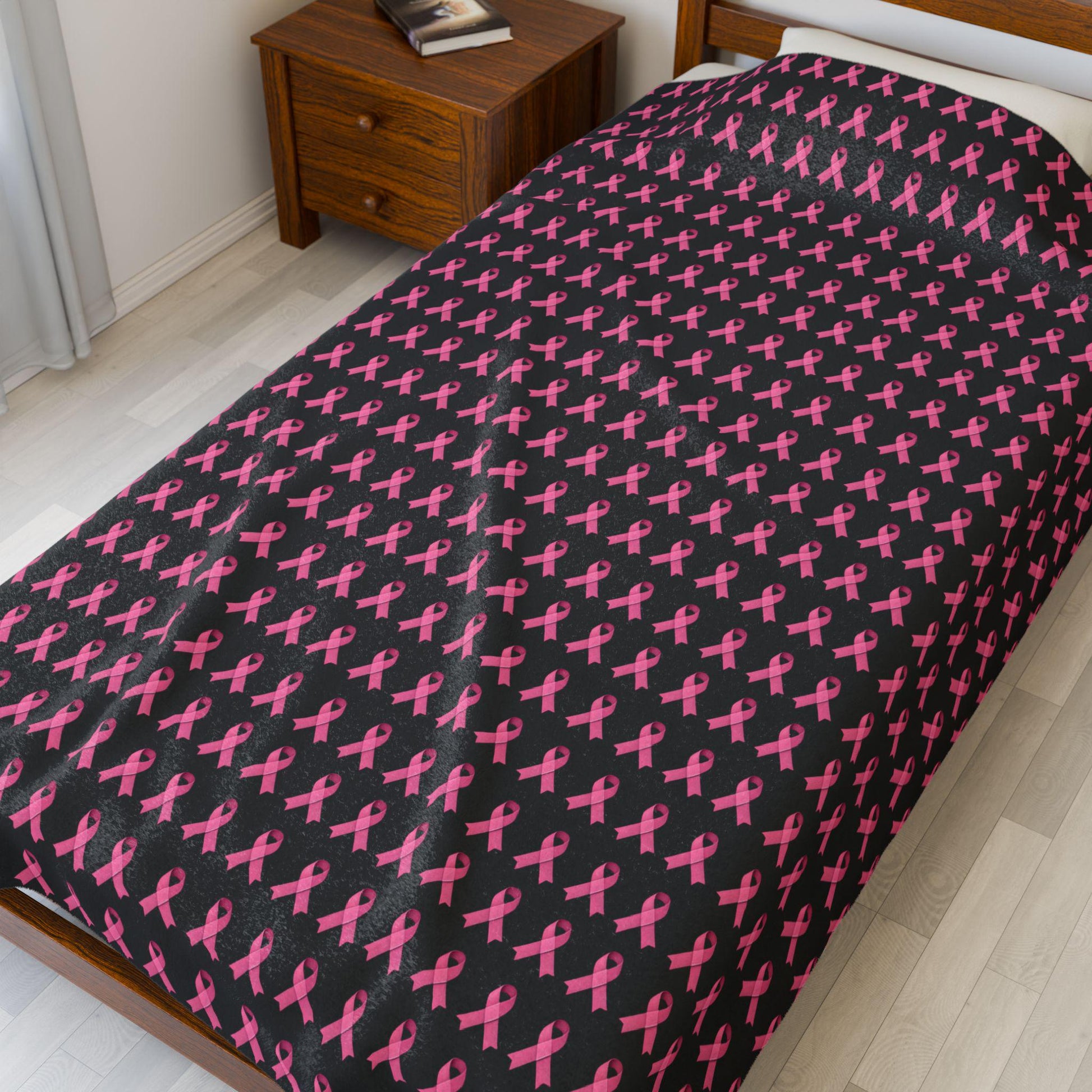 Soft Pink Velveteen Plush Blanket: Cozy Throw, Breast Cancer Awareness