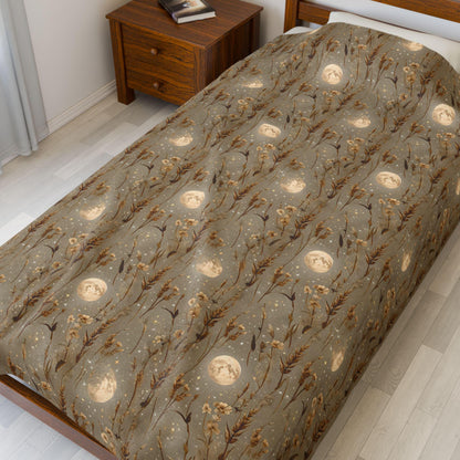 Velveteen Plush Blanket: Bohemian Cozy Throw, Harvest Moon Design