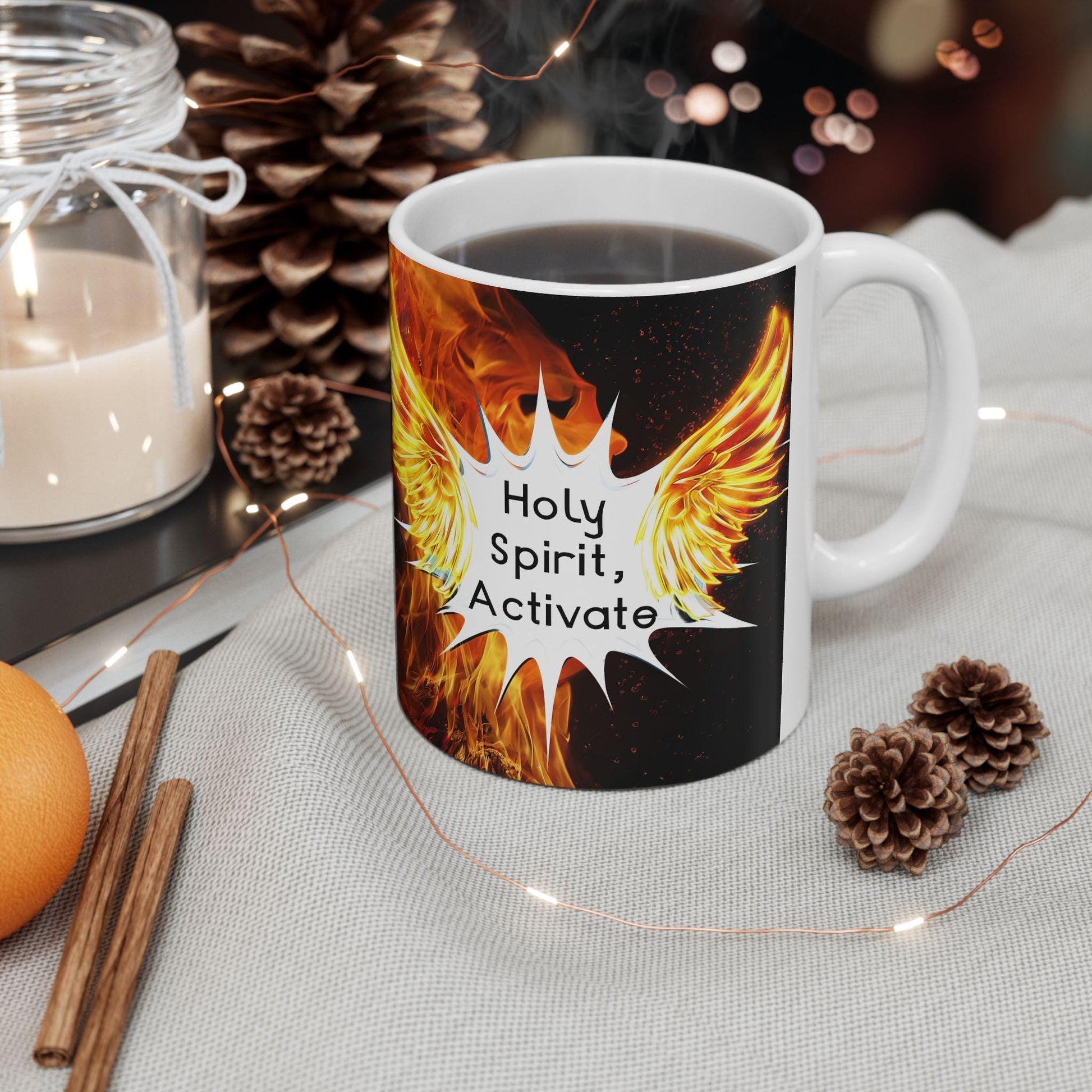 Fiery Spirit Ceramic Mug: Inspirational Coffee Cup, Unique Kitchen Decor