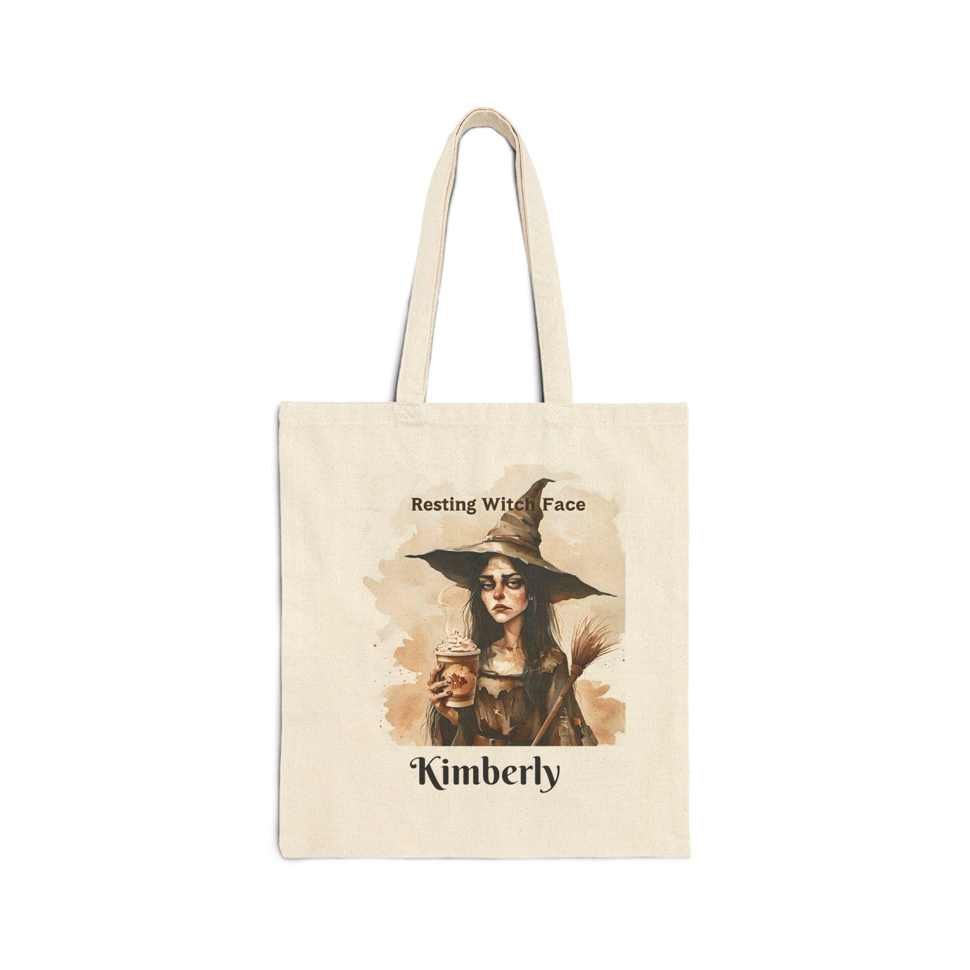 Resting Witch Face Tote Bag: Halloween Cotton Canvas Carryall