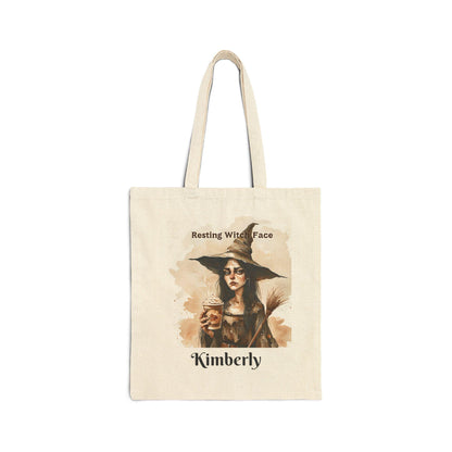 Resting Witch Face Tote Bag: Halloween Cotton Canvas Carryall