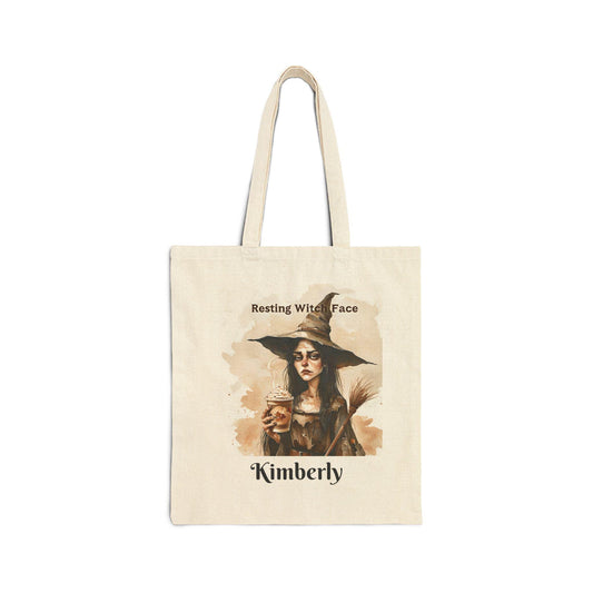 Resting Witch Face Tote Bag: Halloween Cotton Canvas Carryall