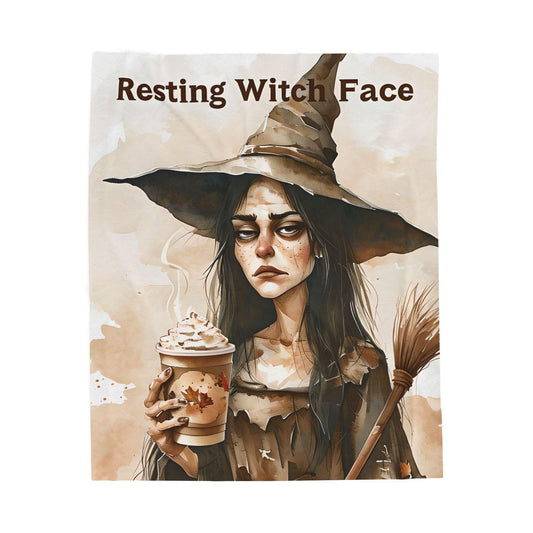 Resting Witch Face Plush Blanket: Gothic Halloween Throw