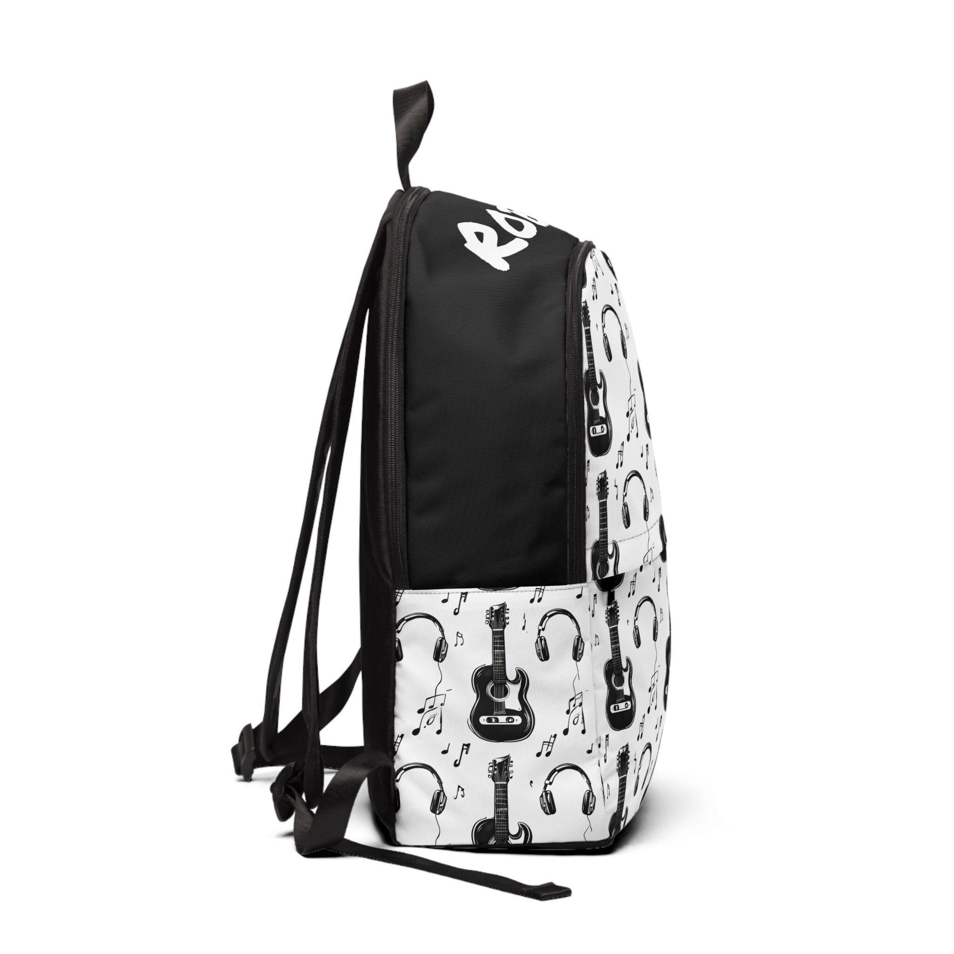 Music Lover Backpack: Guitar & Notes Design, Waterproof Nylon