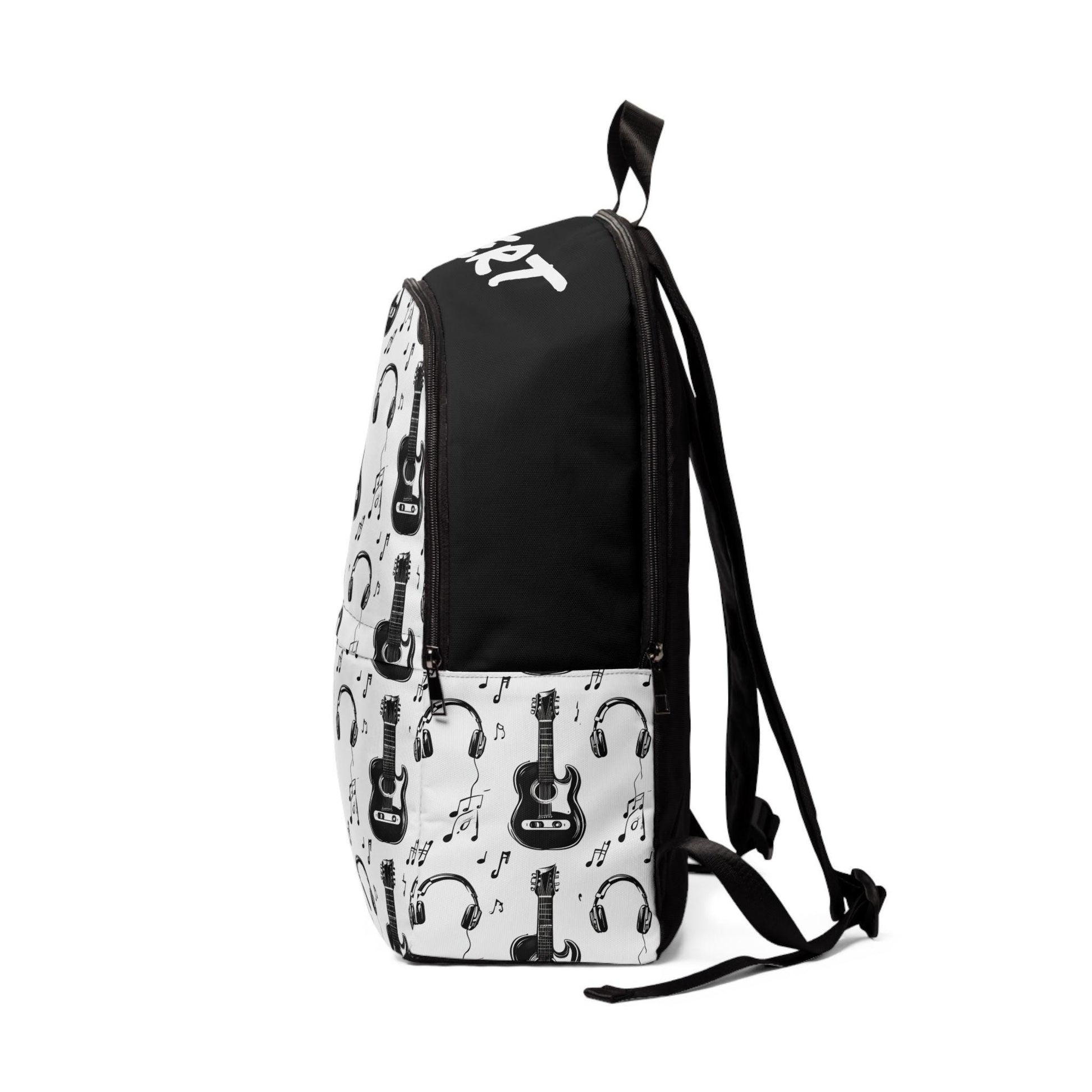 Music Lover Backpack: Guitar & Notes Design, Waterproof Nylon