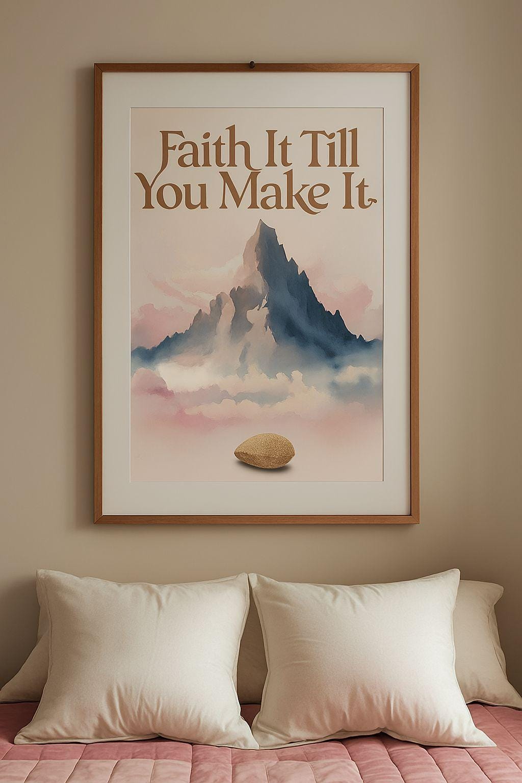 Mustard Seed Christian Print: Pastel Mountain Bible Verse Art (Digital Download)