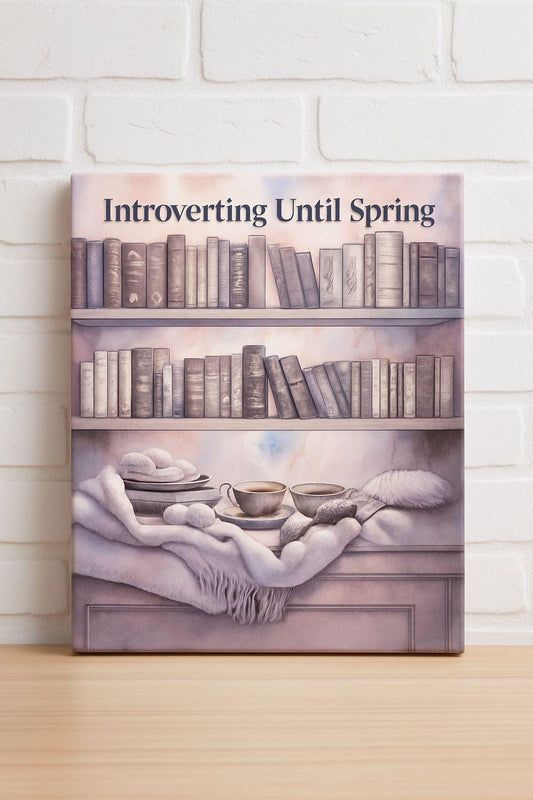 Cozy Book Nook Print: Introverting Until Spring, Hygge Winter Art (PNG Digital Download)