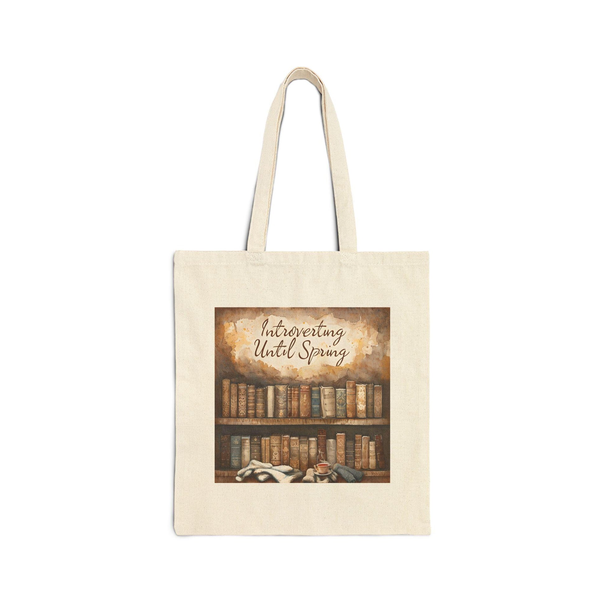 Introverting Until Spring Tote Bag: Book Lover's Cotton Canvas Shopping Bag