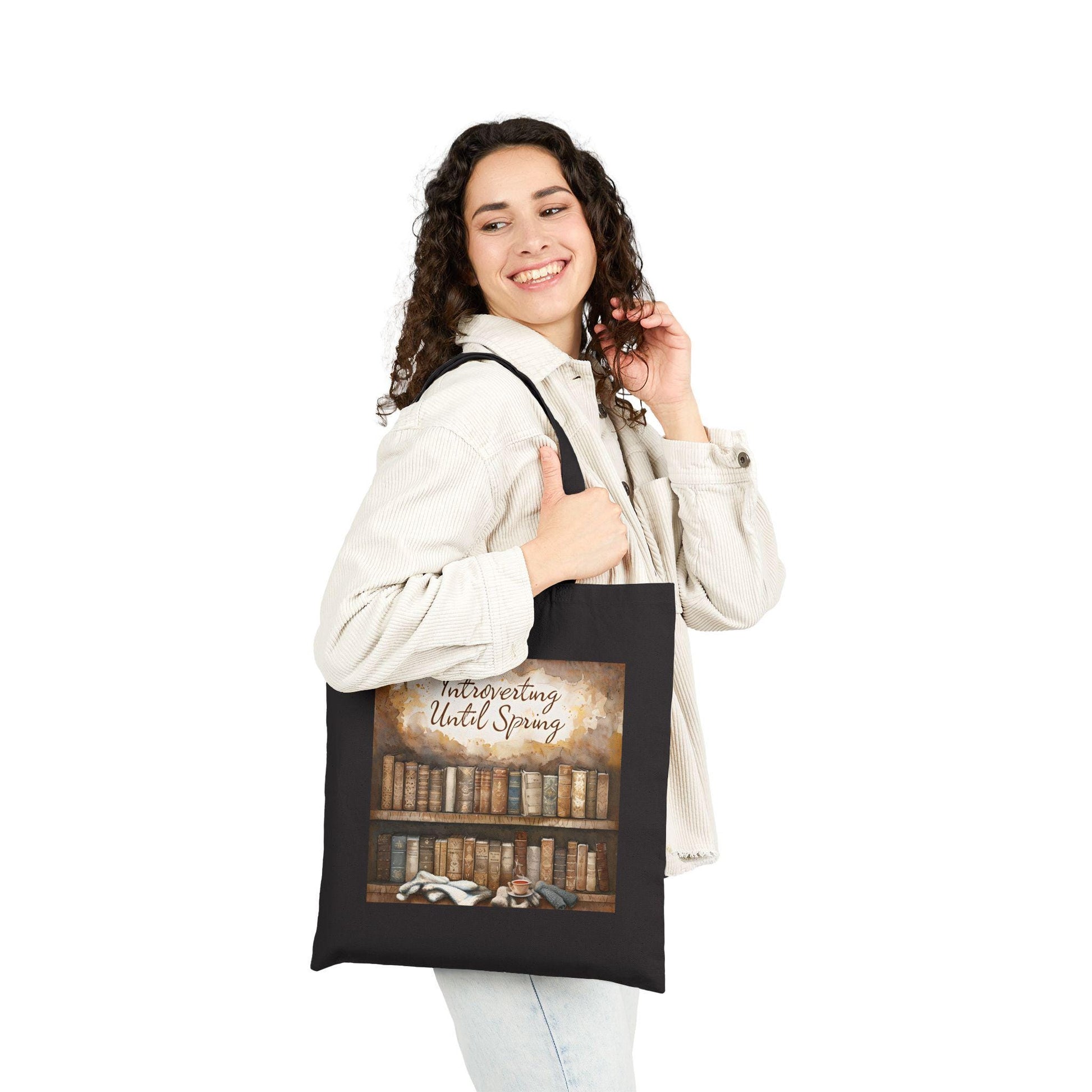 Introverting Until Spring Tote Bag: Book Lover's Cotton Canvas Shopping Bag