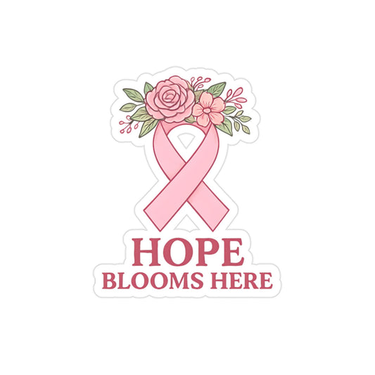 Breast Cancer Awareness Decal: Hope Blooms Floral Pink Ribbon Sticker