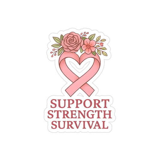 Floral Heart Pink Ribbon Sticker: Strength & Support Car Decal