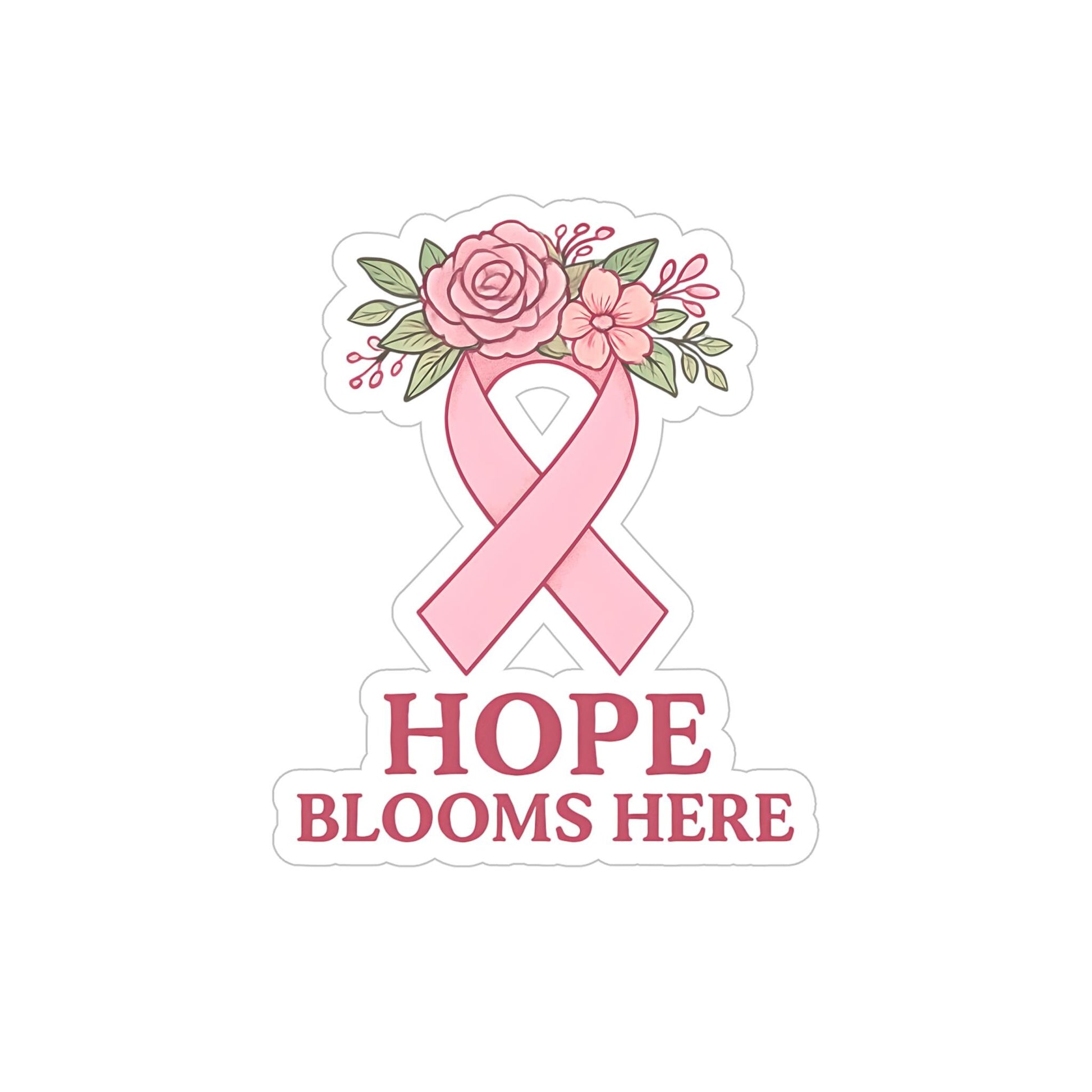 Breast Cancer Awareness Decal: Hope Blooms Floral Pink Ribbon Sticker