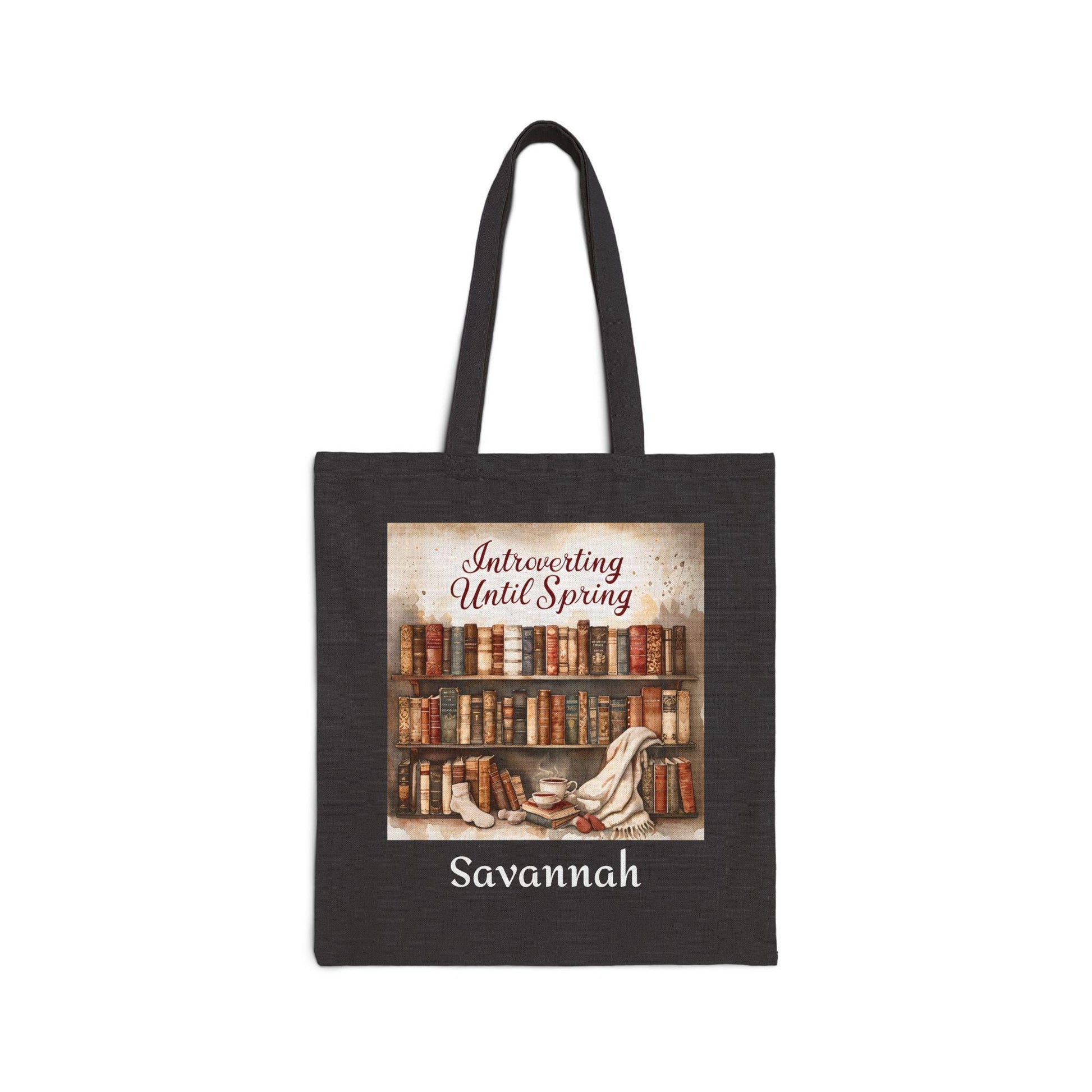 Introverting Until Spring Tote Bag: Book Lover's Cotton Canvas Carryall