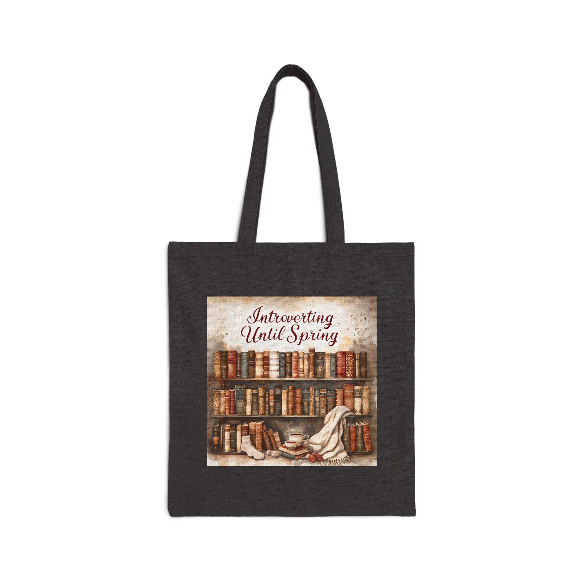 Introverting Until Spring Tote Bag: Book Lover's Cotton Canvas Carryall