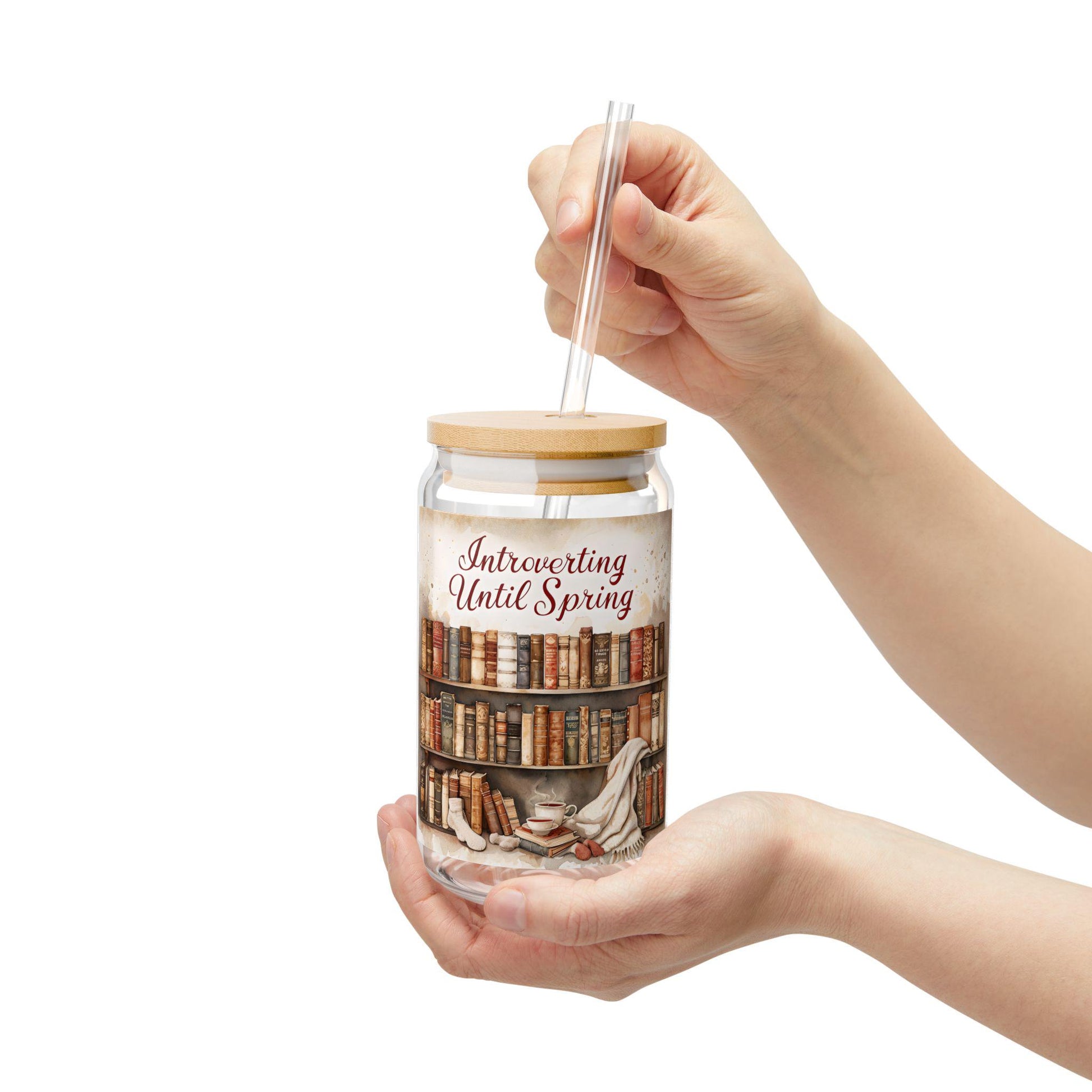 Introverted Sipper Glass: 16oz Jar with Bamboo Lid & Tritan Straw