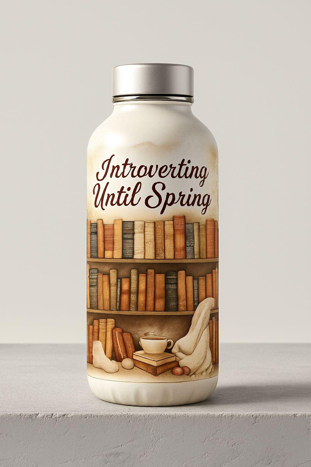 Introverting Until Spring | Cozy Book Lover Digital Art | Winter Introvert Printable Wall Decor
