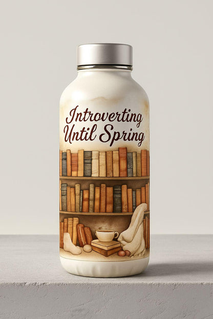 Introverting Until Spring | Cozy Book Lover Digital Art | Winter Introvert Printable Wall Decor
