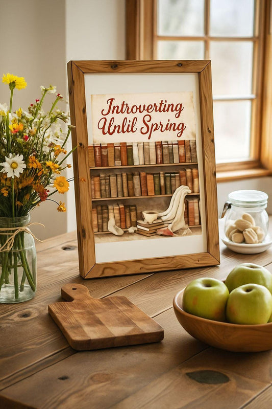 Introverting Until Spring | Cozy Book Lover Digital Art | Winter Introvert Printable Wall Decor