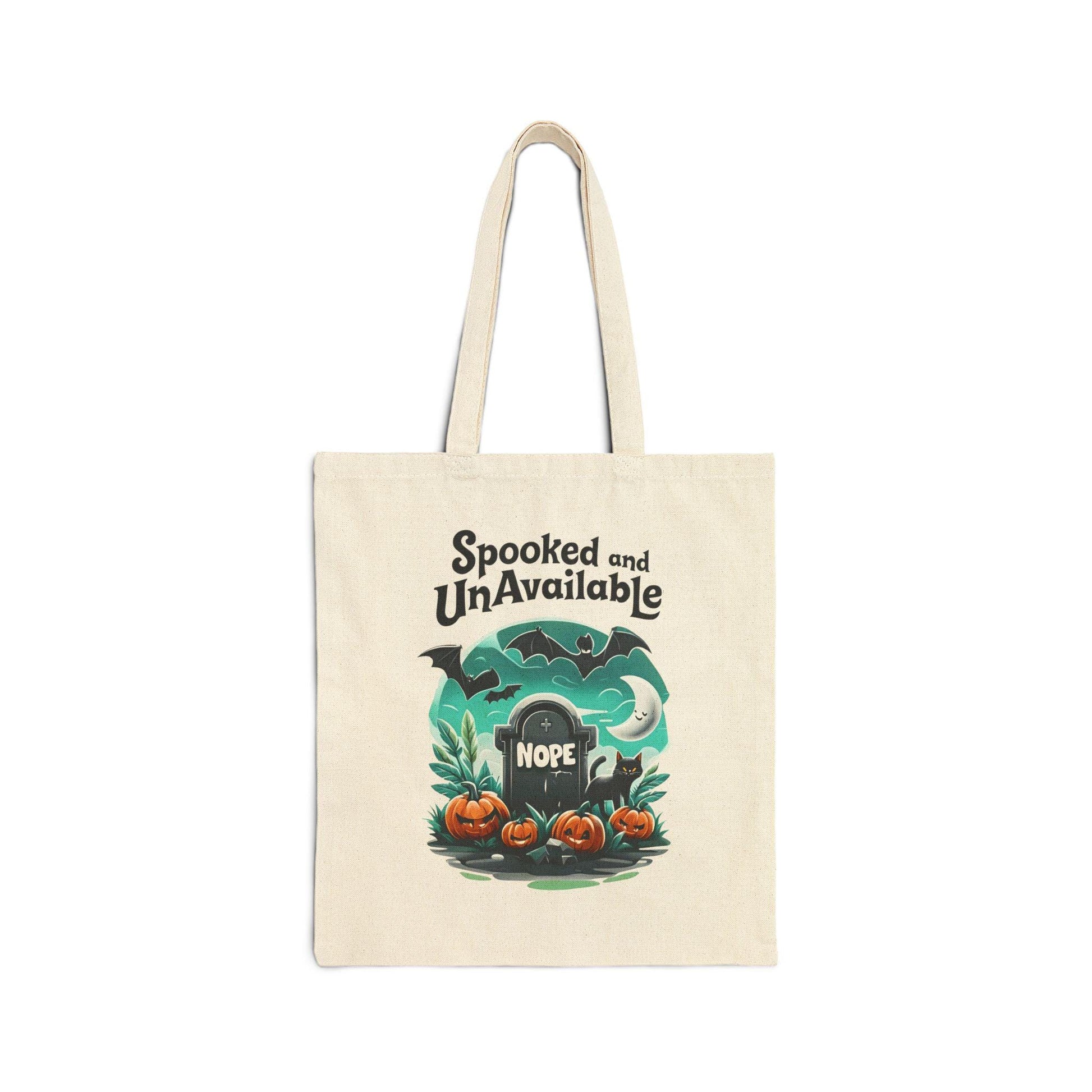 Spooked and Unavailable Halloween Tote Bag: Cotton Canvas Trick or Treat
