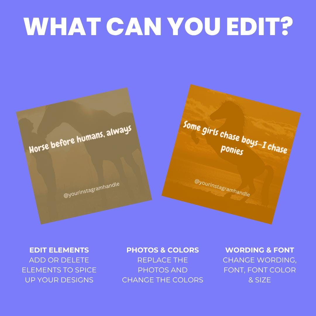 Horse Lover Quote Templates: Canva Editable Equestrian Bundle (Digital Download)