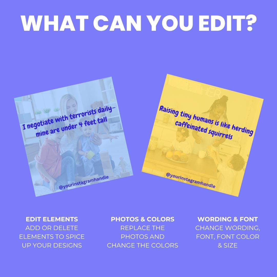 100 Funny Parenting Quotes Canva Template: Mom & Dad Humor (Digital Download