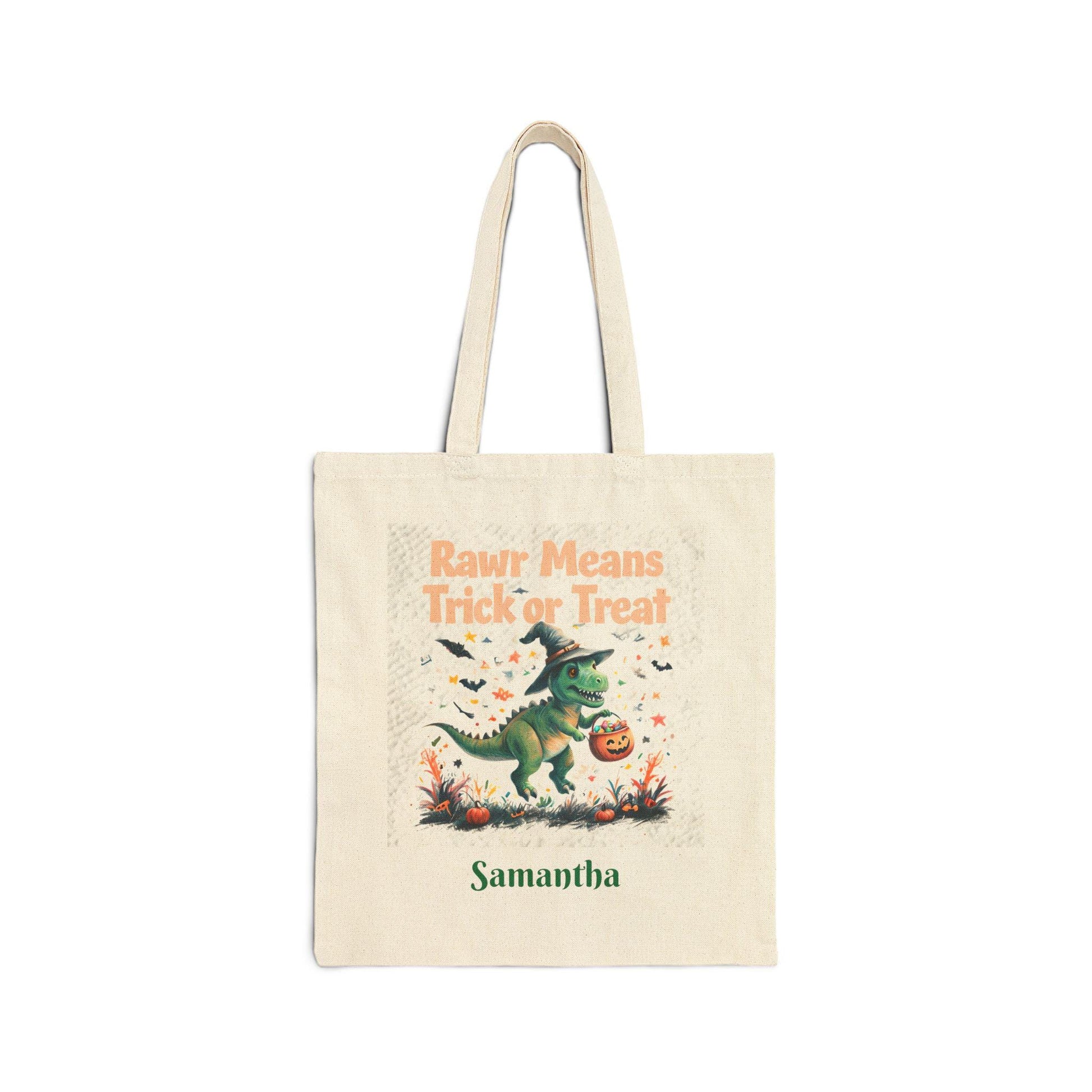 Dinosaur Halloween Tote Bag: Rawr Trick or Treat, Custom Kids Gift