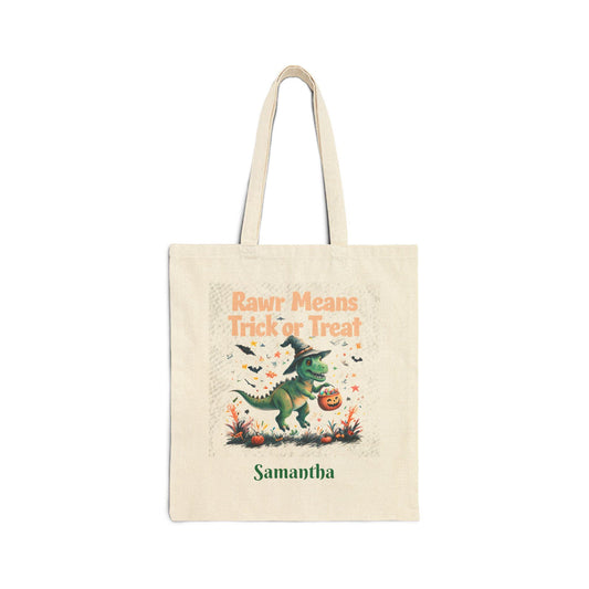 Dinosaur Halloween Tote Bag: Rawr Trick or Treat, Custom Kids Gift